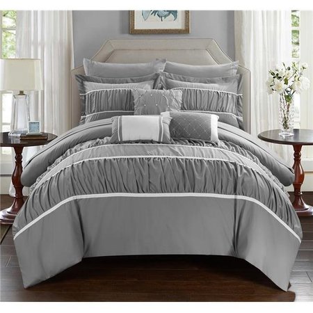 FIXTURESFIRST Penelope Pleated & Ruffled Bed in a Bag Comforter Set with Sheets - Grey - Queen - 10 Piece FI51260